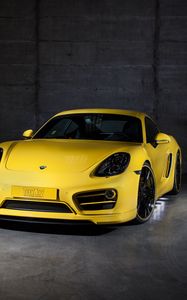 Preview wallpaper porsche, cayman, yellow, front view