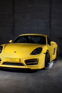 Preview wallpaper porsche, cayman, yellow, front view