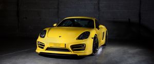 Preview wallpaper porsche, cayman, yellow, front view