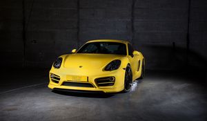 Preview wallpaper porsche, cayman, yellow, front view