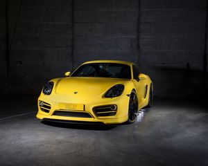 Preview wallpaper porsche, cayman, yellow, front view