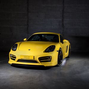 Preview wallpaper porsche, cayman, yellow, front view