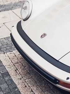 Preview wallpaper porsche, front bumper, lights, logo