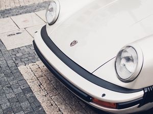 Preview wallpaper porsche, front bumper, lights, logo