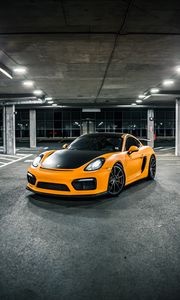 Preview wallpaper porsche gt4, porsche, car, side view, yellow