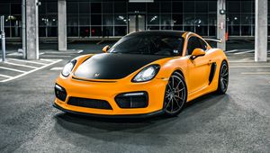 Preview wallpaper porsche gt4, porsche, car, side view, yellow