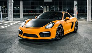 Preview wallpaper porsche gt4, porsche, car, side view, yellow