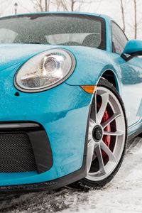 Preview wallpaper porsche, headlight, wheel, snow