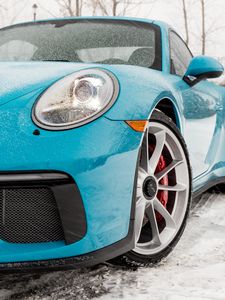 Preview wallpaper porsche, headlight, wheel, snow