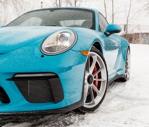 Preview wallpaper porsche, headlight, wheel, snow