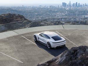 Preview wallpaper porsche, mission e, concept, white, top view