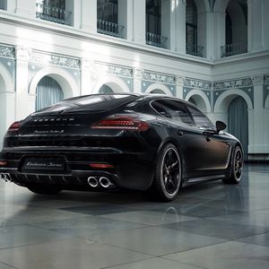 Preview wallpaper porsche, panamera, exclusive, rear view, turbo s