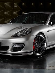 Preview wallpaper porsche, panamera, front view, silver