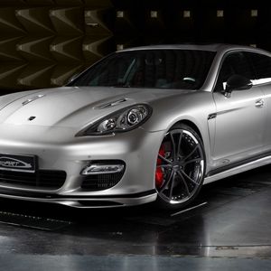 Preview wallpaper porsche, panamera, front view, silver