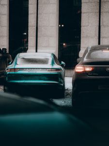 Preview wallpaper porsche panamera, porsche, car, green, parking