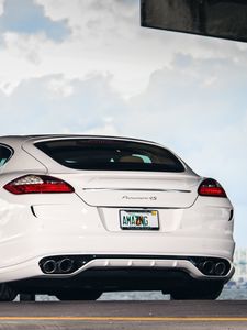 Preview wallpaper porsche, panamera, rear view, white, auto