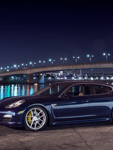 Preview wallpaper porsche, panamera s, city, night, side view