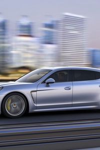 Preview wallpaper porsche, panamera, side view, movement, silver