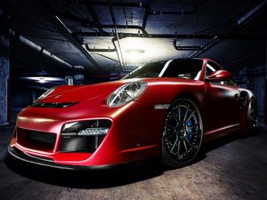 Preview wallpaper porsche, red, parking