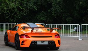 Preview wallpaper porsche, ruf, rear view, orange