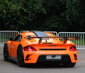 Preview wallpaper porsche, ruf, rear view, orange