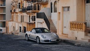 Preview wallpaper porsche, sports car, building, facade, street, marsalforn, malta