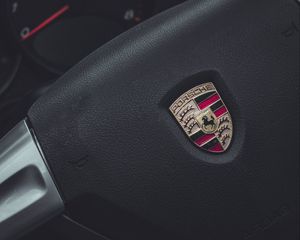 Preview wallpaper porsche, steering wheel, car, speedometer