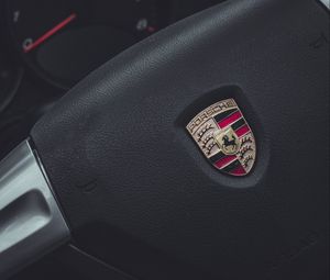 Preview wallpaper porsche, steering wheel, car, speedometer