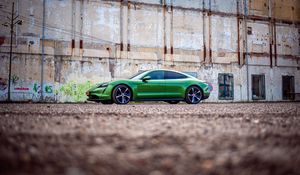 Preview wallpaper porsche taycan, porsche, car, green