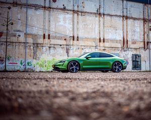 Preview wallpaper porsche taycan, porsche, car, green