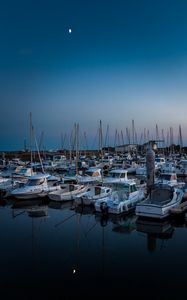 Preview wallpaper port, boats, pier, sea, night