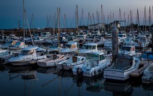 Preview wallpaper port, boats, pier, sea, night