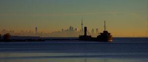 Preview wallpaper port credit, sea, buildings, city, canada, sunrise