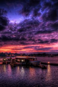 Preview wallpaper port, night, sea, sky, city, lights, hdr