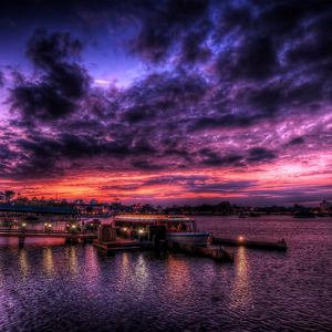 Preview wallpaper port, night, sea, sky, city, lights, hdr