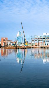 Preview wallpaper port, sea, buildings, construction crane