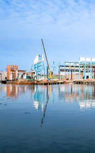 Preview wallpaper port, sea, buildings, construction crane