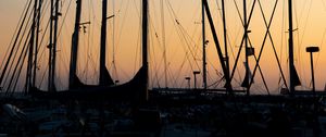 Preview wallpaper port, ships, masts, dark, twilight