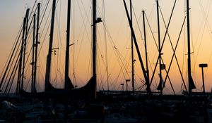 Preview wallpaper port, ships, masts, dark, twilight