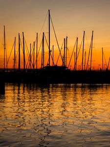 Preview wallpaper port, sunset, dusk, boats