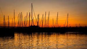 Preview wallpaper port, sunset, dusk, boats