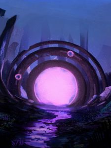 Preview wallpaper portal, ruins, glow, art, purple