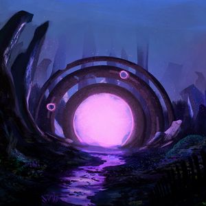 Preview wallpaper portal, ruins, glow, art, purple