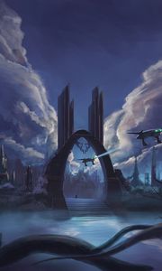 Preview wallpaper portal, spaceships, city, fantasy, sci-fi, art