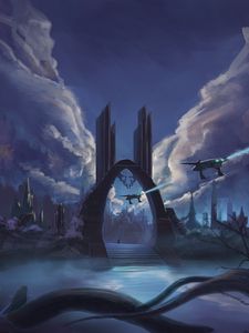 Preview wallpaper portal, spaceships, city, fantasy, sci-fi, art