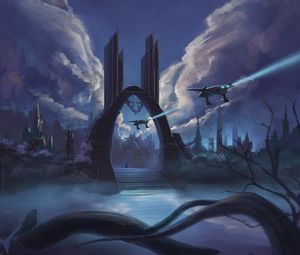 Preview wallpaper portal, spaceships, city, fantasy, sci-fi, art
