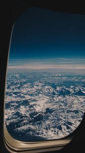 Preview wallpaper porthole, airplane, mountains