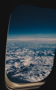 Preview wallpaper porthole, airplane, mountains