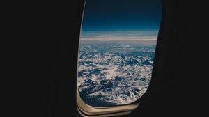 Preview wallpaper porthole, airplane, mountains