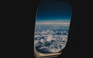 Preview wallpaper porthole, airplane, mountains